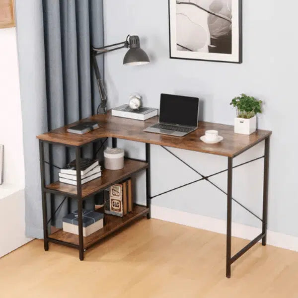 L Shaped Wooden Study Computer Desk